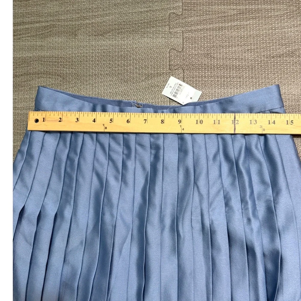 Ann Taylor Blue Satin Pleated Midi Skirt Petite 6P NWT